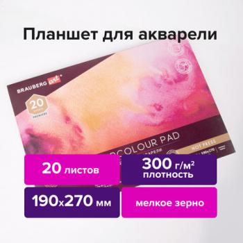 Папка для акварели/планшет, 300 г/м2, 190х270 мм, склейка, мелкое зерно, 20 л., BRAUBERG ART PREMIERE, 113246 - Премиум Сервис