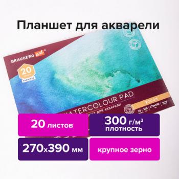 Папка для акварели/планшет, 300 г/м2, 270х390 мм, склейка, крупное зерно, 20 л., BRAUBERG ART PREMIERE, 113250 - Премиум Сервис