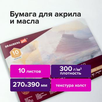 Альбом для акрила и масла, 300 г/м2, 270х390 мм, 10 листов, склейка, тиснение "холст", BRAUBERG ART PREMIERE, 113268 - Премиум Сервис