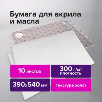Бумага для акриловых и масляных красок, 300 г/м2, 390x540 мм, 10 листов, BRAUBERG ART PREMIERE, 113269 - Премиум Сервис