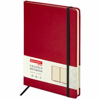 Блокнот БОЛЬШОЙ ФОРМАТ (180х250 мм) B5, BRAUBERG "Office", под кожу 80 л., клетка, красный, 113310 - Премиум Сервис