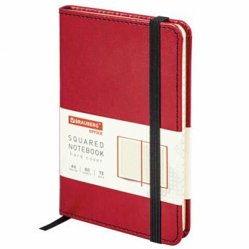 Блокнот МАЛЫЙ ФОРМАТ (100x150 мм) А6, BRAUBERG "Office", под кожу, 80 л., клетка, красный, 113326 - Премиум Сервис