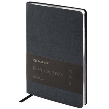 Ежедневник недатированный А5 138х213 мм BRAUBERG "Metallic", под кожу, 136 л., гибкий, черный, 113374 - Премиум Сервис