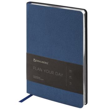 Ежедневник недатированный А5 138х213 мм BRAUBERG "Metallic", под кожу, 136 л., гибкий, синий, 113376 - Премиум Сервис