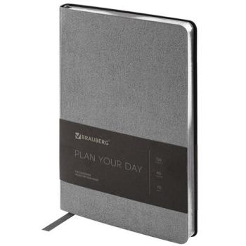 Ежедневник недатированный А5 138х213 мм BRAUBERG "Metallic", под кожу, 136 л., гибкий, серебряный, 113377 - Премиум Сервис