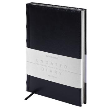 Ежедневник недатированный А5 138х213 мм BRAUBERG "FLAME", под кожу, 160 л., черный, серебряный срез, 113425 - Премиум Сервис