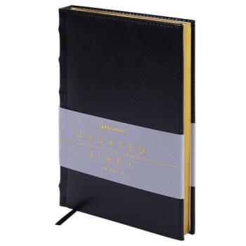 Ежедневник недатированный А5 138х213 мм BRAUBERG "FLAME", под кожу, 160 л., черный, золотой срез, 113426 - Премиум Сервис