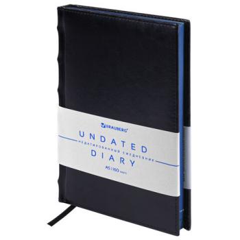 Ежедневник недатированный А5 138х213 мм BRAUBERG "FLAME", под кожу, 160 л., черный, синий срез, 113427 - Премиум Сервис
