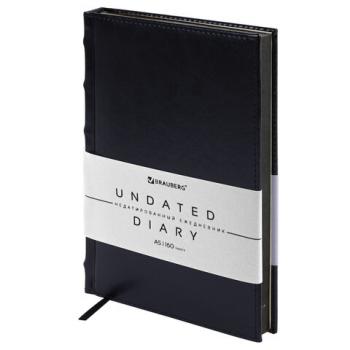 Ежедневник недатированный А5 138х213 мм BRAUBERG "FLAME", под кожу, 160 л., черный, черный срез, 113429 - Премиум Сервис