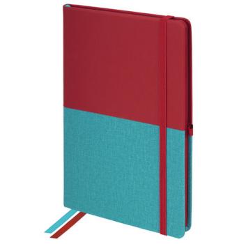 Блокнот А5 (148х218 мм), BRAUBERG "DUO", под кожу с резинкой 80 л., клетка, красный/бирюзовый, 113431 - Премиум Сервис