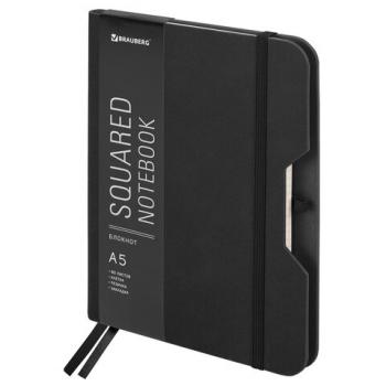 Блокнот А5 (162х218 мм), BRAUBERG "NOTE", под кожу софт-тач, с резинкой, 80 л., клетка, черный, 113437 - Премиум Сервис