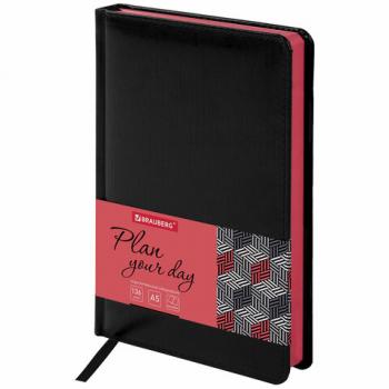 Ежедневник недатированный А5 138x213 мм BRAUBERG "Rainbow", под кожу, 136 л., черный/красный, 113498 - Премиум Сервис