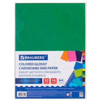 Набор картона и бумаги А4 мелованные (картон 16 л. 8 цветов, бумага 16 л. 16 цветов), BRAUBERG, 113566 - Премиум Сервис