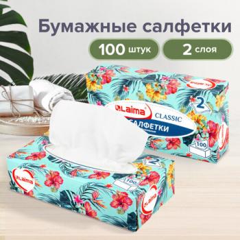 Салфетки косметические 100 шт. в картонном боксе 2-слойные, LAIMA "Everyday", 20х20 см, 113588 - Премиум Сервис