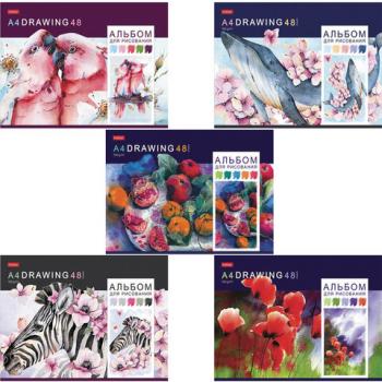Альбом для рисования, А4, 48 листов, скоба, обложка картон, HATBER, 205х290 мм, "Акварельная палитра" (5 видов), 48А4В - Премиум Сервис