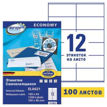 Этикетка самоклеящаяся 105х48 мм, 12 этикеток, белая, 70 г/м2, 100 л., Avery, Европа-100, ELA021 - Премиум Сервис