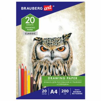 Бумага для рисования и графики в папке А4, 20 л., 200 г/м2, ВАТМАН ГОЗНАК, BRAUBERG ART CLASSIC, 114492 - Премиум Сервис