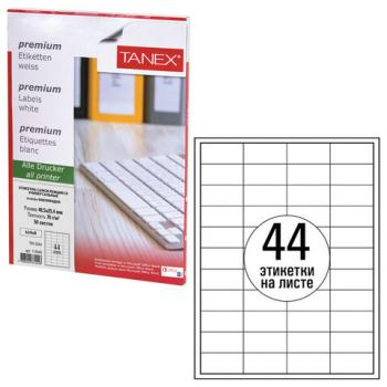 Этикетка самоклеящаяся 48,5х25,4 мм, 44 этикетки, белая, 70 г/м2, 50 листов, TANEX, сырье Финляндия, 114540, TW-2044 - Премиум Сервис