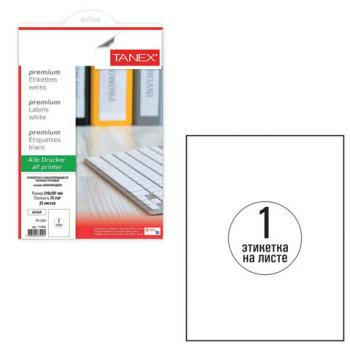 Этикетка самоклеящаяся ВСЕПОГОДНАЯ 210х297 мм, 1 этикетка, полиэстер, белая, 25 листов, TANEX, сырье Финляндия, 114545, TW-2000 - Премиум Сервис