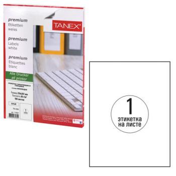 Этикетка самоклеящаяся ГЛЯНЦЕВАЯ 210х297 мм, 1 этикетка, белая, 80 г/м2, 100 листов, TANEX, сырье Финляндия, 114547, TW-2000 - Премиум Сервис