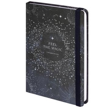 Ежедневник недатированный с резинкой А5 (145х203 мм), BRAUBERG, твердый, фольга, 128 л., "Stars", 114566 - Премиум Сервис