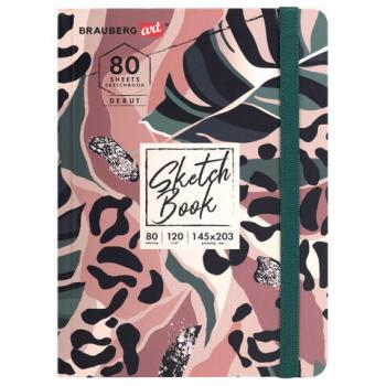 Скетчбук, белая бумага 120 г/м2, 145х203 мм, 80 л., резинка, твердый, BRAUBERG ART DEBUT "Листья", 114587 - Премиум Сервис