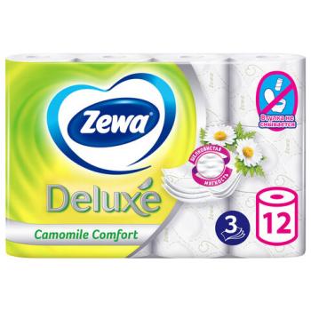 Бумага туалетная 3-х слойная 12 рулонов (12х18 м), С АРОМАТОМ РОМАШКИ, ZEWA Deluxe, 53613 - Премиум Сервис