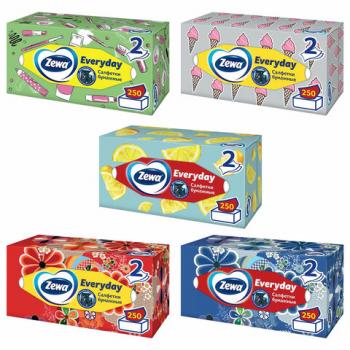 Салфетки косметические 2-слойные в картонном коробе, 250 штук, ZEWA Everyday, 8679 - Премиум Сервис