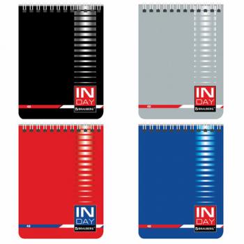 Блокнот МАЛЫЙ ФОРМАТ (108х146 мм) А6, 48 л., гребень, мелованная картонная обложка, клетка, BRAUBERG, "INDAY", ассорти, 121721 - Премиум Сервис