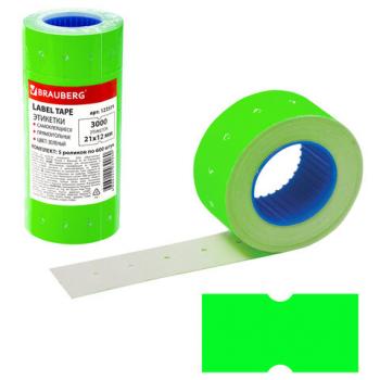 Этикет-лента 21х12 мм, прямоугольная, зеленая, комплект 5 рулонов по 600 шт., BRAUBERG, 123571 - Премиум Сервис