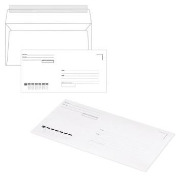 Конверты Е65 (110х220 мм), отрывная лента, "Куда-Кому", 80 г/м2, КОМПЛЕКТ 1000 шт. - Премиум Сервис