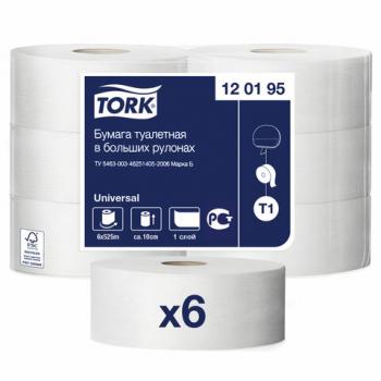 Бумага туалетная 525 метров БОЛЬШОЙ РУЛОН, TORK (Система T1) UNIVERSAL, 1-слойная, КОМПЛЕКТ 6 рулонов, 120195 - Премиум Сервис