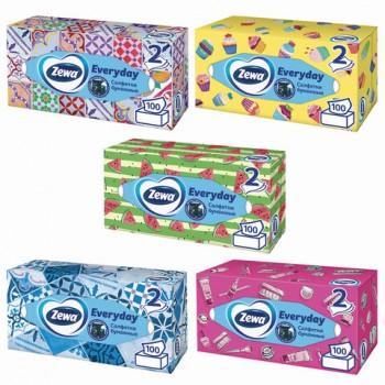 Салфетки косметические 100 штук в картонном боксе, 2-слойные, ZEWA Everyday, 24516, 6286 - Премиум Сервис
