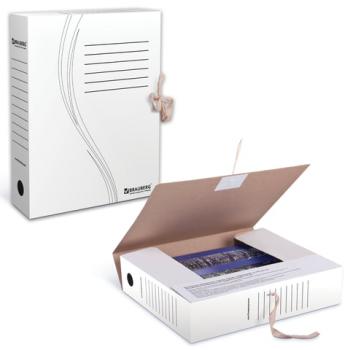 Папка архивная с завязками А4 (325х260 мм), 75 мм, до 700 листов, плотная, микрогофрокартон, БЕЛАЯ, BRAUBERG, 124850 - Премиум Сервис