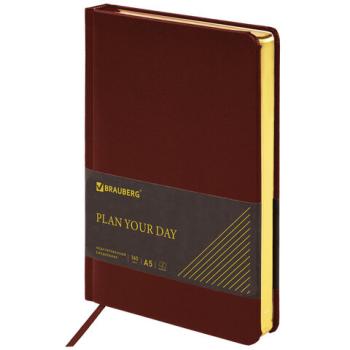 Ежедневник недатированный А5 138х213 мм BRAUBERG "Iguana" под кожу, 160 л., темно-коричневый, 125090 - Премиум Сервис