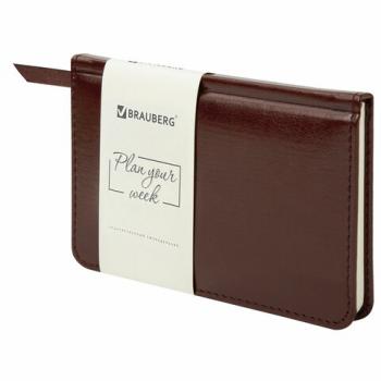 Еженедельник недатированный МАЛЫЙ ФОРМАТ 95х155 мм А6 BRAUBERG "Imperial" под кожу, 64 л., коричневый, 126185 - Премиум Сервис