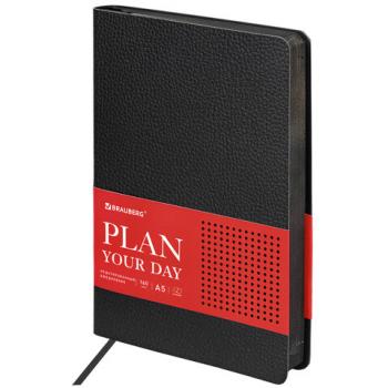 Ежедневник недатированный А5 (138х213 мм) BRAUBERG "Stylish", кожзам, гибкий, 160 л., черный, 126224 - Премиум Сервис