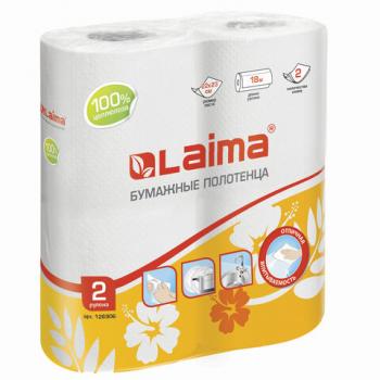 Полотенца бумажные бытовые, спайка 2 шт., 2-х слойные, (2х18 м), LAIMA, 22х23 см, белые, 126906 - Премиум Сервис