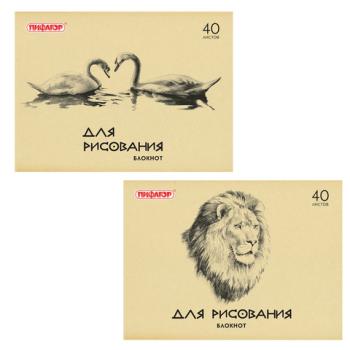 Блокнот для рисования, А4, 40 л., обложка офсет, горизонтальный, ПИФАГОР, 200х285 мм, "Лебеди/Лев", 126962 - Премиум Сервис