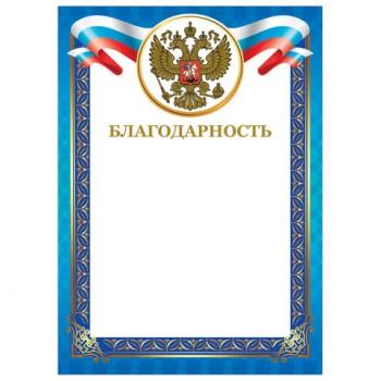 Грамота "Благодарность", А4, мелованный картон, конгрев, тиснение фольгой, синяя рамка, BRAUBERG, 128345 - Премиум Сервис