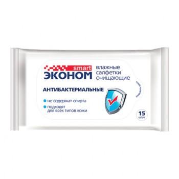 Салфетки влажные, 15 шт., SMART ЭКОНОМ, антибактериальные, 30026 - Премиум Сервис