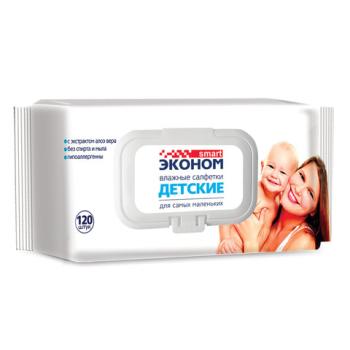 Салфетки влажные КОМПЛЕКТ 120 шт., для детей, SMART ЭКОНОМ, с экстрактом алоэ вера, 30108 - Премиум Сервис