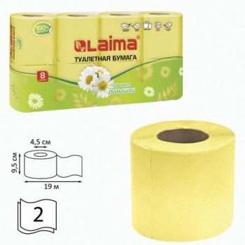 Бумага туалетная бытовая, спайка 8 шт., 2-х слойная, (8х19 м), LAIMA, аромат ромашки, 128721 - Премиум Сервис