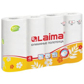 Полотенца бумажные бытовые, спайка 4 шт., 2-х слойные, (4х18 м), LAIMA, 22х23 см, белые, 128725 - Премиум Сервис