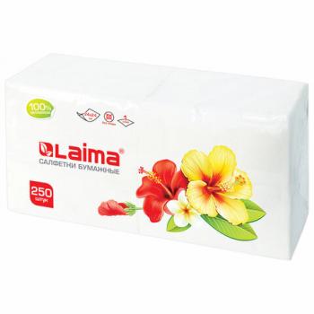 Салфетки бумажные 250 шт., 24х24 см, LAIMA/ЛАЙМА, белые, 100% целлюлоза, 128728 - Премиум Сервис