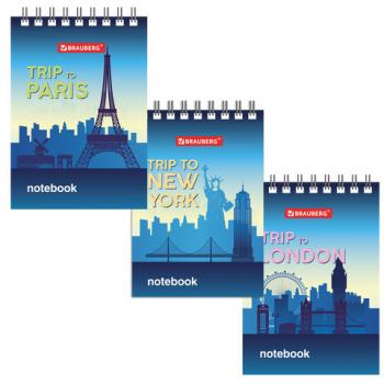 Блокнот МАЛЫЙ ФОРМАТ (75х105 мм) А7, 40 л., гребень, картон, клетка, BRAUBERG, "Города", 129856 - Премиум Сервис