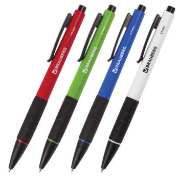 Ручка шариковая автоматическая с грипом BRAUBERG "Klasse", СИНЯЯ, корпус ассорти, узел 0,7 мм, линия письма 0,35 мм, 140588 - Премиум Сервис