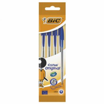 Ручки шариковые BIC "Cristal Original", НАБОР 4 шт., СИНИЕ, узел 1 мм, линия 0,32 мм, пакет, 8308601 - Премиум Сервис