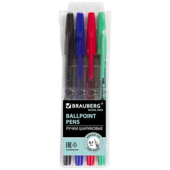 Ручки шариковые BRAUBERG, НАБОР 4 шт., АССОРТИ, "Black Jack", узел 0,7 мм, линия письма 0,35 мм, 141290 - Премиум Сервис