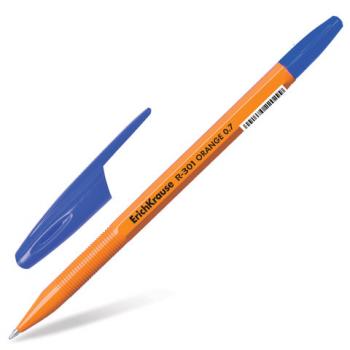 Ручка шариковая ERICH KRAUSE "R-301 Orange", СИНЯЯ, корпус оранжевый, узел 0,7 мм, линия письма 0,35 мм, 43194 - Премиум Сервис